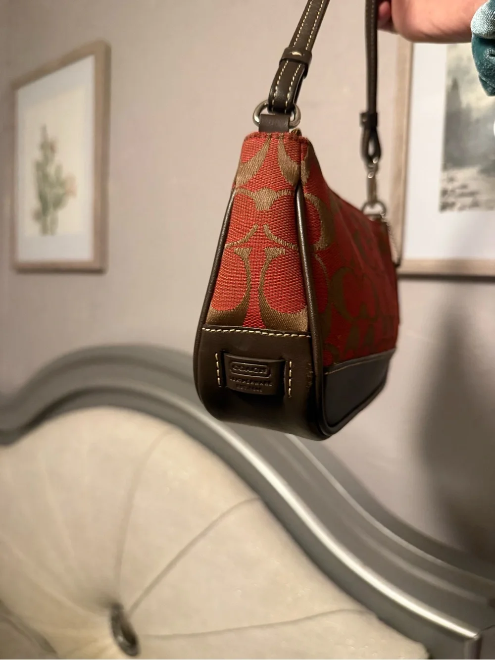Rare Vintage Coach Red Signature Print Demi Shoulder Bag